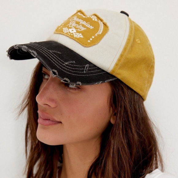 NWT Free People Moto Racing Baseball Cap in Mustard Combo main image 5